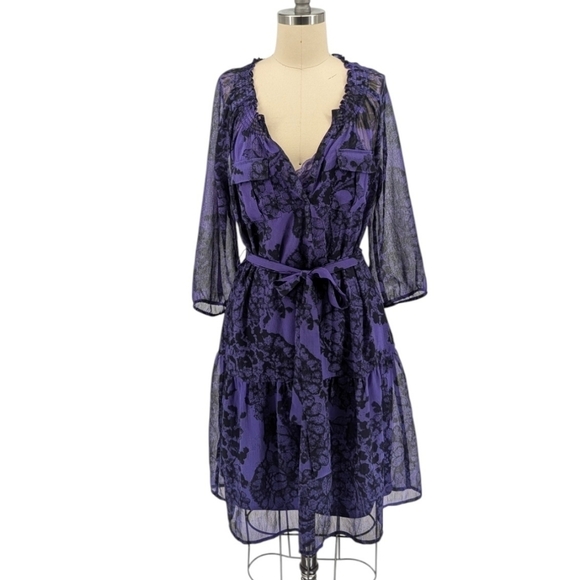 Dkny Dresses & Skirts - DKNY Floral Chiffon Tunic Dress Blue Black S bohemian casual w slip spring